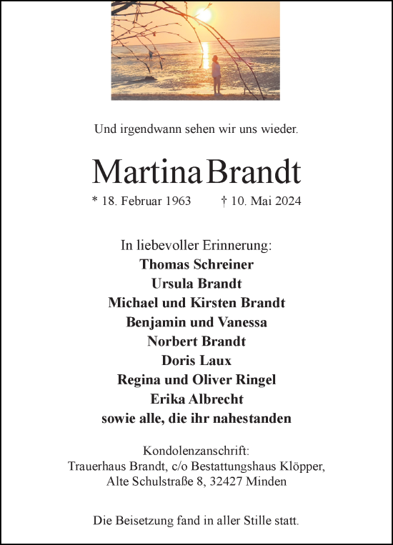 Anzeige von Martina Brandt von 4401