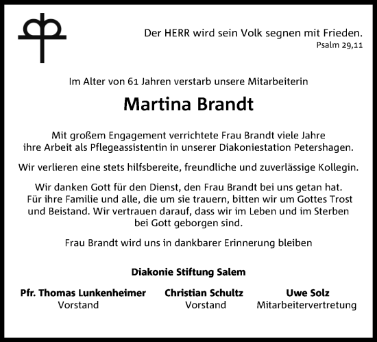 Anzeige von Martina Brandt von 4401