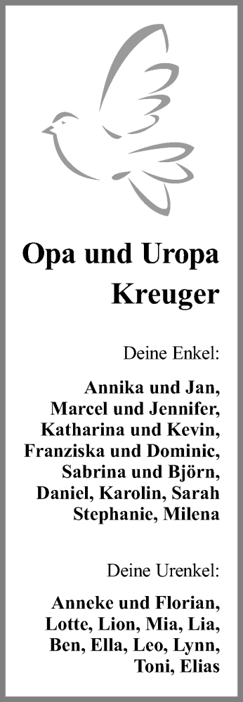 Anzeige von Opa und Uropa Kreuger von 4401