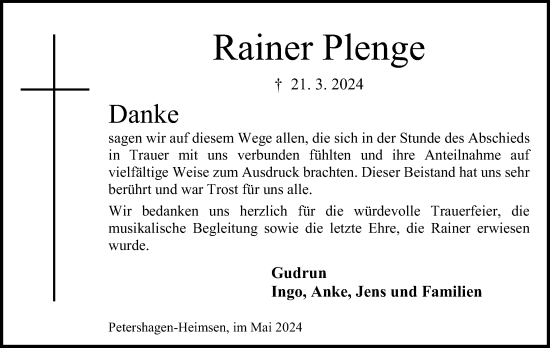 Anzeige von Rainer Plenge von 4401
