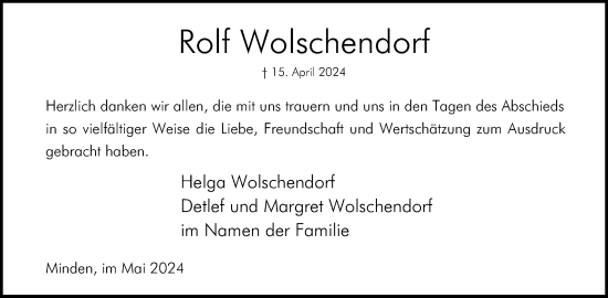 Anzeige von Rolf Wolschendorf von 4401