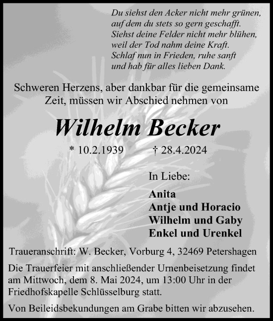 Anzeige von Wilhelm Becker von 4401