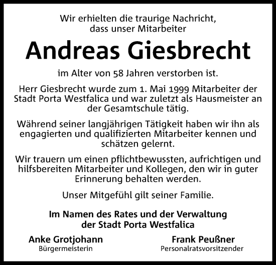 Anzeige von Andreas Giesbrecht von 4401