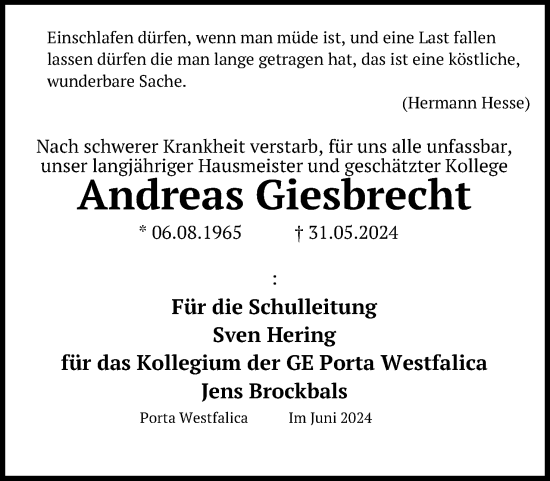 Anzeige von Andreas Giesbrecht von 4401