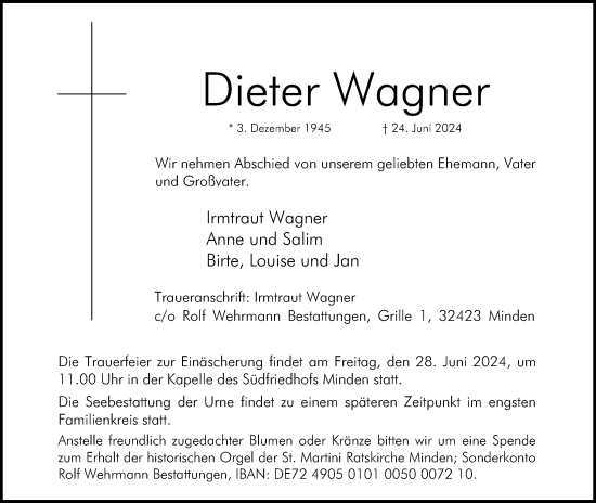 Anzeige von Dieter Wagner von 4401