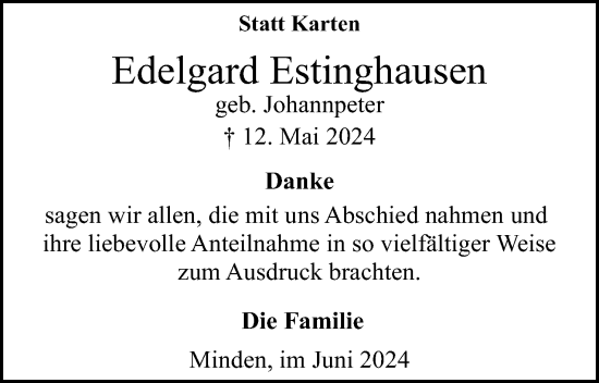 Anzeige von Edelgard Estinghausen von 4401