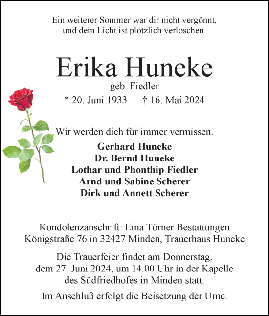 Anzeige von Erika Huneke von 4401