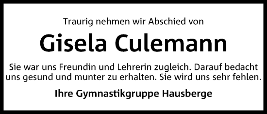 Anzeige von Gisela Culemann von 4401