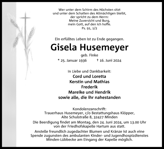 Anzeige von Gisela Husemeyer von 4401