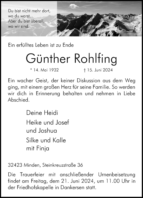 Anzeige von Günther Rohlfing von 4401