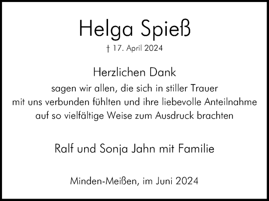 Anzeige von Helga Spieß von 4401