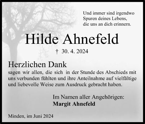 Anzeige von Hilde Ahnefeld von 4401