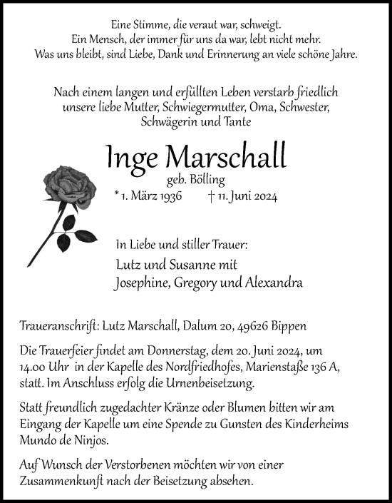 Anzeige von Inge Marschall von 4401