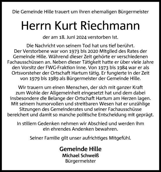 Anzeige von Kurt Riechmann von 4401