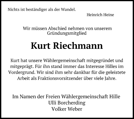 Anzeige von Kurt Riechmann von 4401