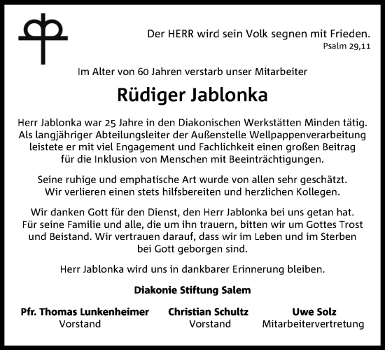 Anzeige von Rüdiger Jablonka von 4401