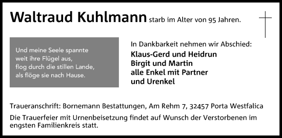 Anzeige von Waltraud Kuhlmann von 4401