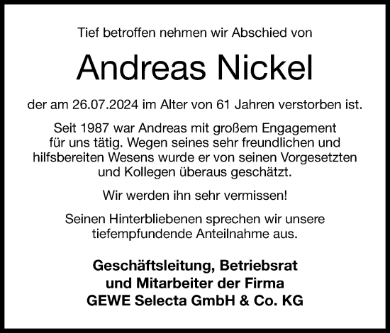 Anzeige von Andreas Nickel von 4401