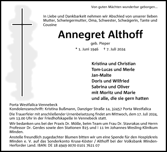 Anzeige von Annegret Althoff von 4401