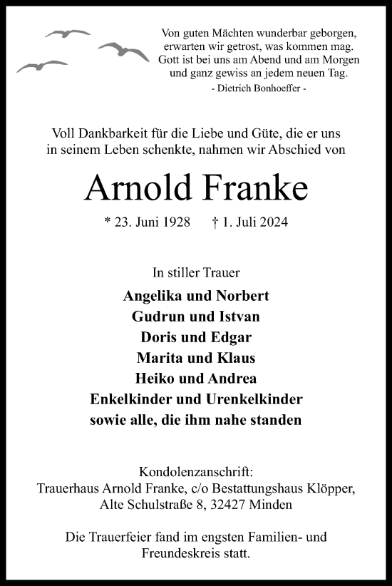 Anzeige von Arnold Franke von 4401