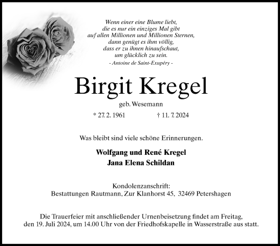 Anzeige von Birgit Kregel von 4401