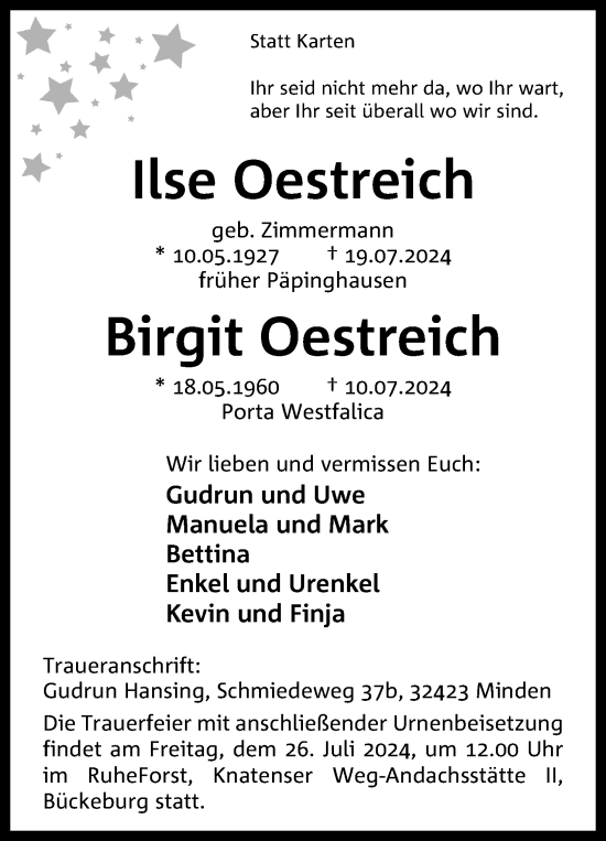 Anzeige von Birgit Oestreich von 4401
