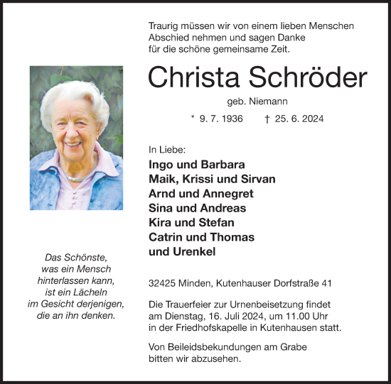 Anzeige von Christa Schröder von 4401