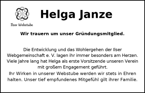 Anzeige von Helga Janze von 4401