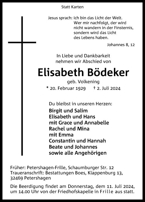Anzeige von Elisabeth Bödeker von 4401