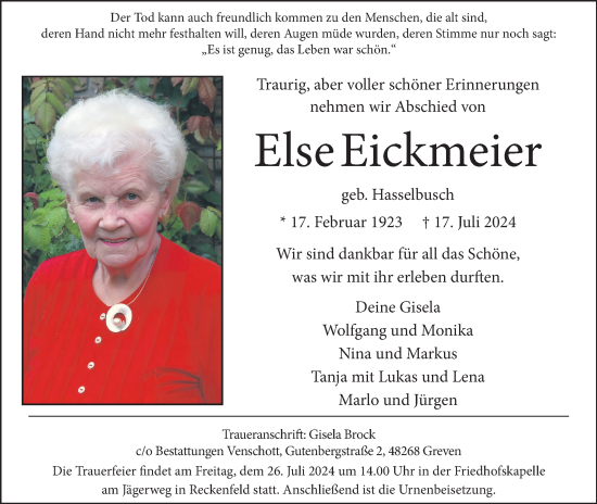 Anzeige von Else Eickmeier von 4401
