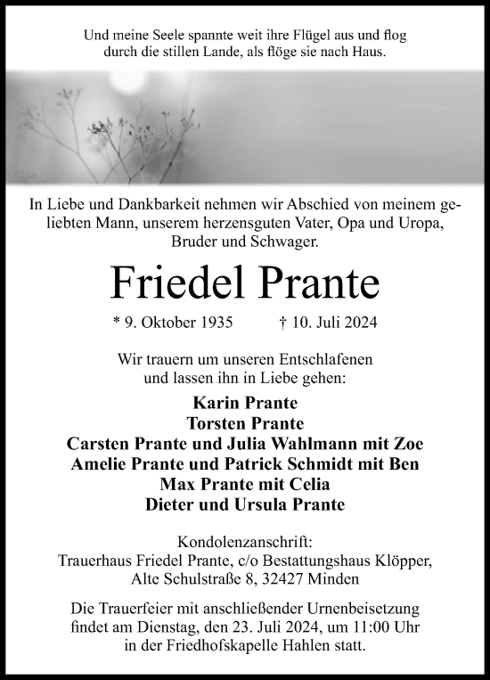Anzeige von Friedel Prante von 4401