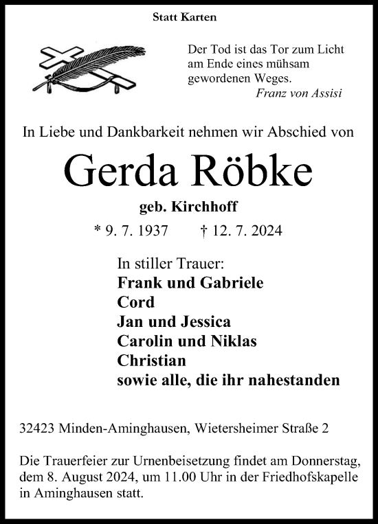 Anzeige von Gerda Röbke von 4401