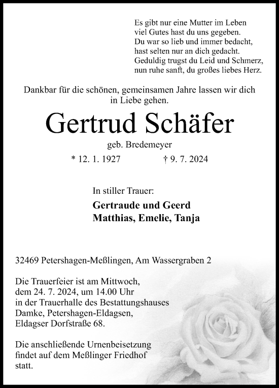 Anzeige von Gertrud Schäfer von 4401