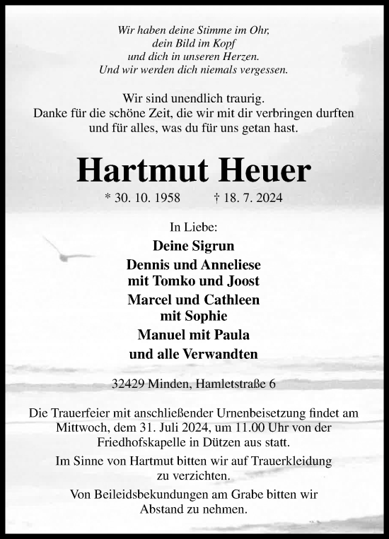 Anzeige von Hartmut Heuer von 4401