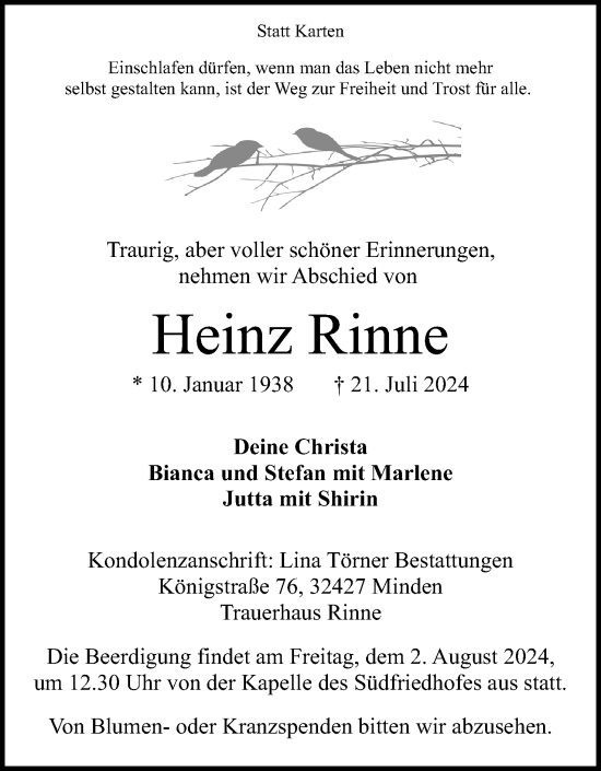 Anzeige von Heinz Rinne von 4401