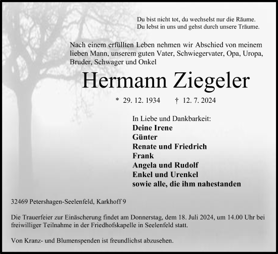 Anzeige von Hermann Ziegeler von 4401