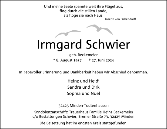 Anzeige von Irmgard Schwier von 4401