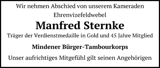 Anzeige von Manfred Sternke von 4401