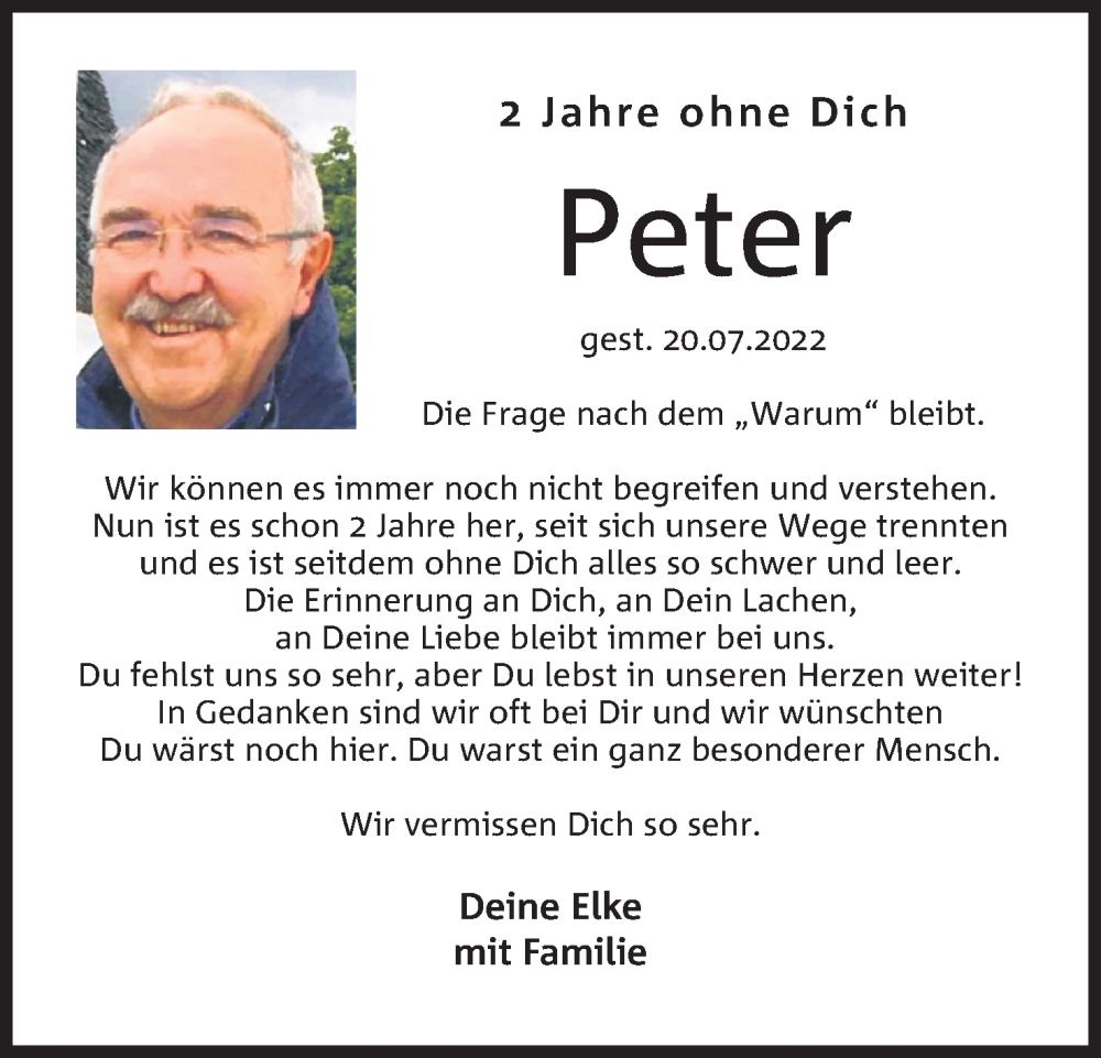  Traueranzeige für Peter Eickriede vom 20.07.2024 aus 4401