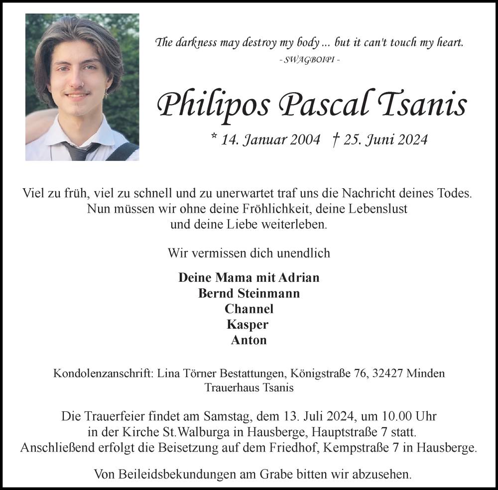  Traueranzeige für Philipos Tsanis vom 06.07.2024 aus 4401