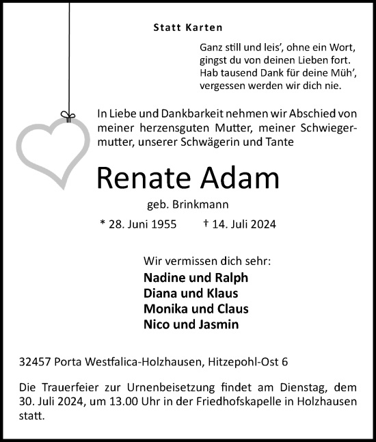 Anzeige von Renate Adam von 4401