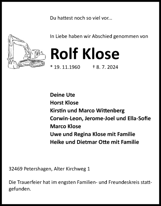 Anzeige von Rolf Klose von 4401