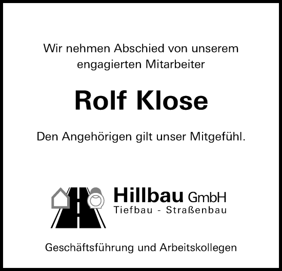 Anzeige von Rolf Klose von 4401