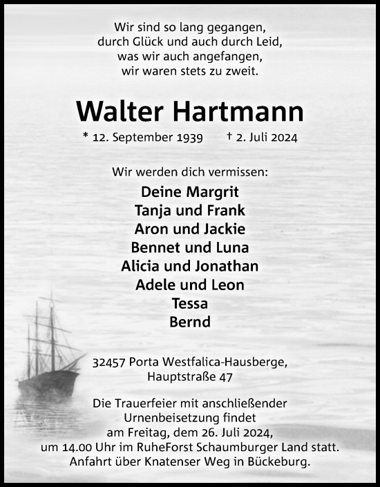 Anzeige von Walter Hartmann von 4401
