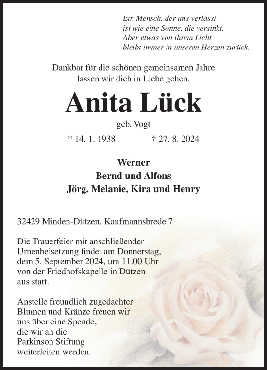 Anzeige von Anita Lück von 4401