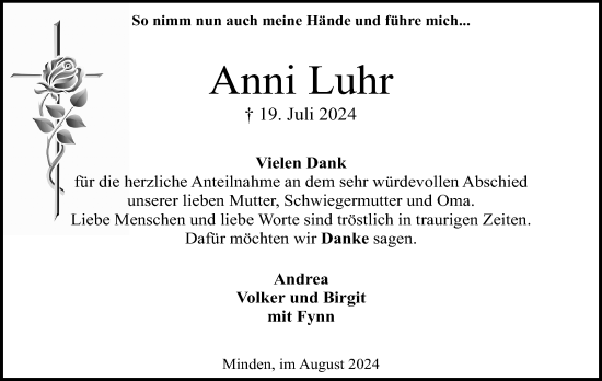 Anzeige von Anni Luhr von 4401