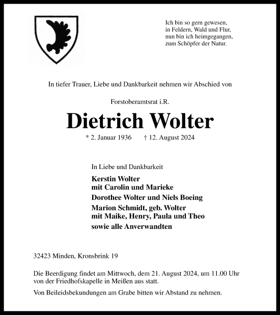 Anzeige von Dietrich Wolter von 4401