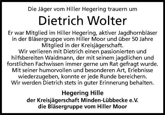 Anzeige von Dietrich Wolter von 4401