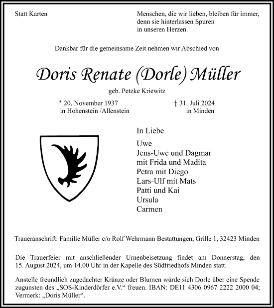 Anzeige von Doris Renate Müller von 4401