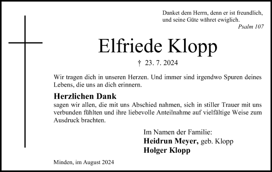 Anzeige von Elfriede Klopp von 4401